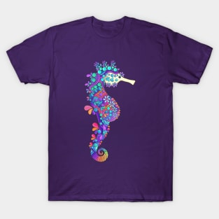 Colorful Hand drawn Sea Horse T-Shirt